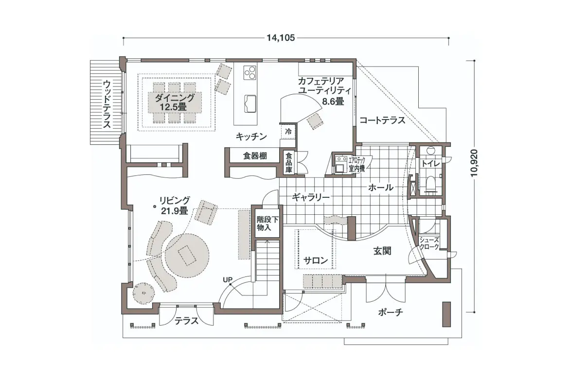 空と光と風を感じる開放感のある家 1F