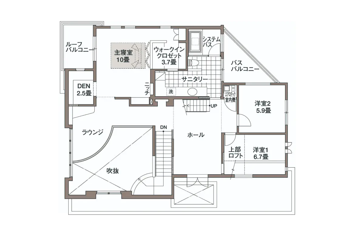 空と光と風を感じる開放感のある家 2F