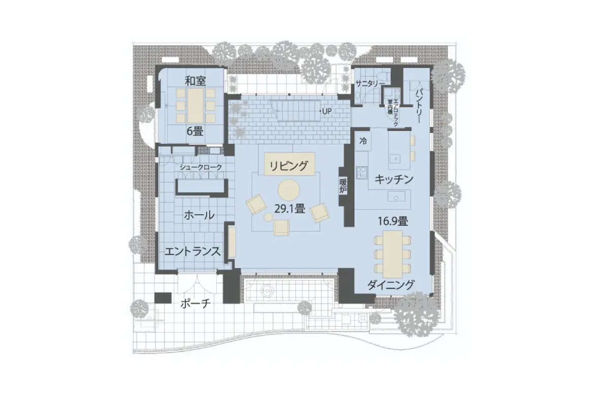 まるで別荘のような非日常で憩える家 1F